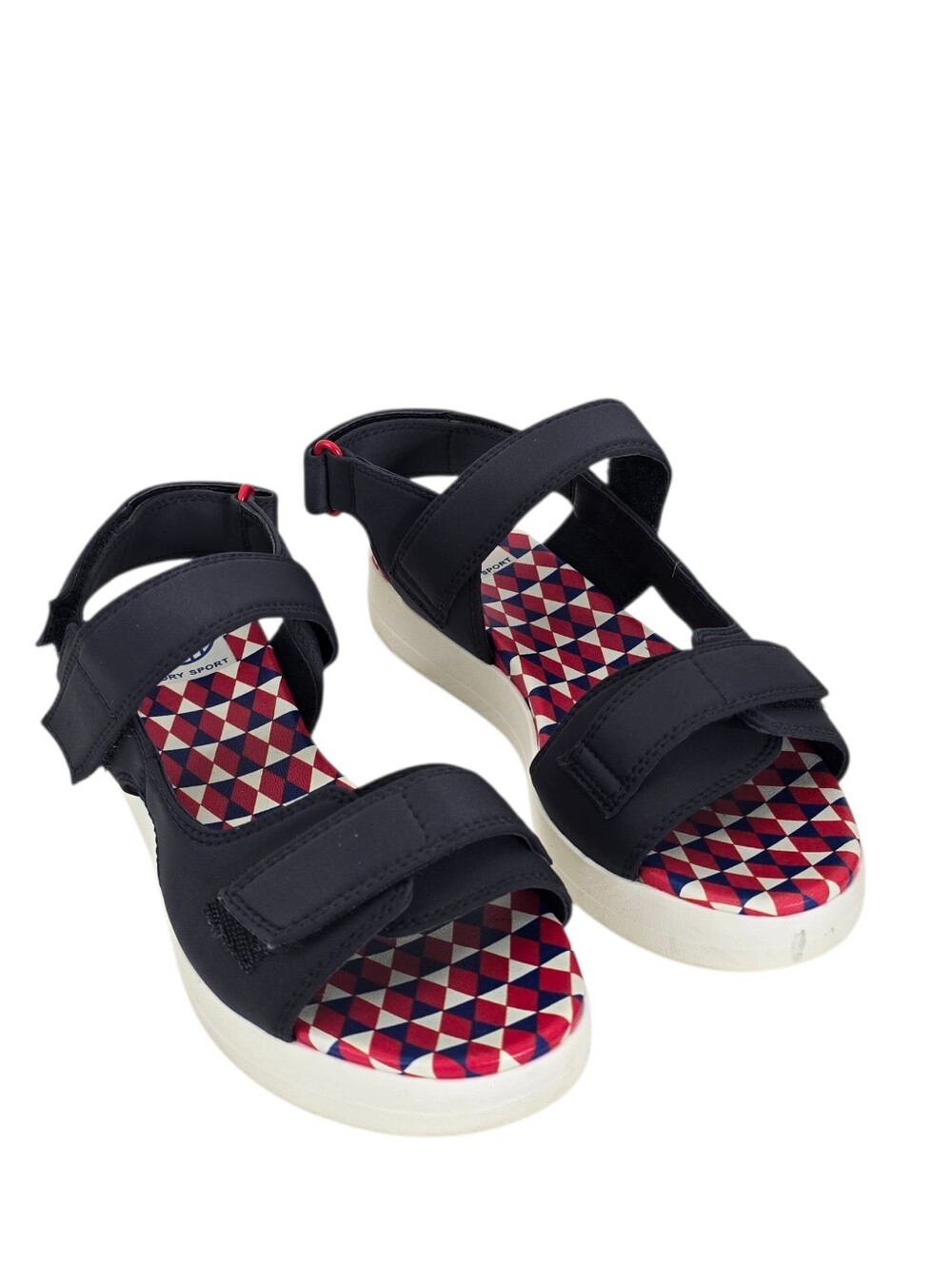 Tory Sport T Strap Platform Sandals 7.5M Navy/Red/White Geometric Pattern